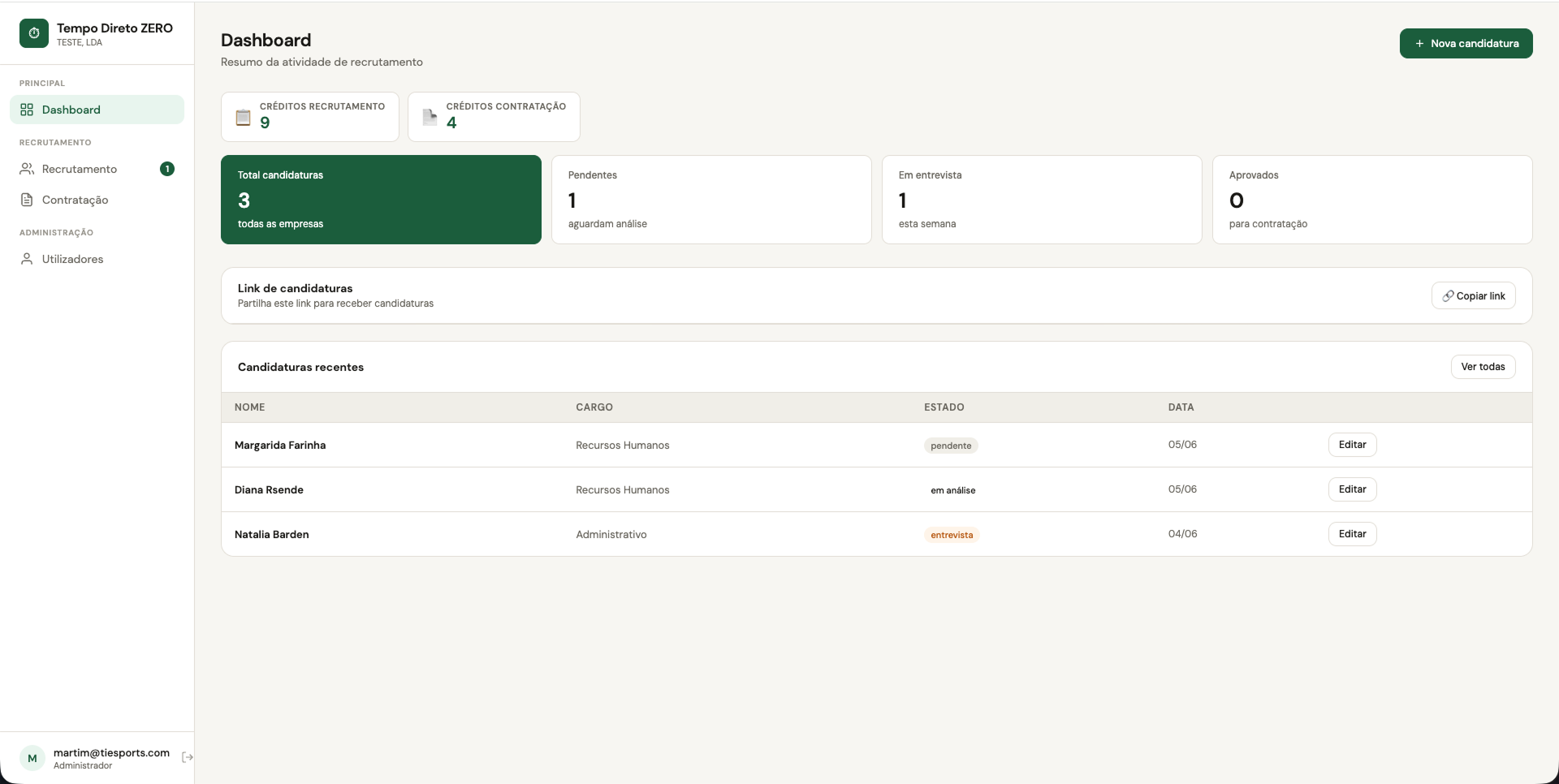 Zero AI Recruitment Dashboard Screenshot